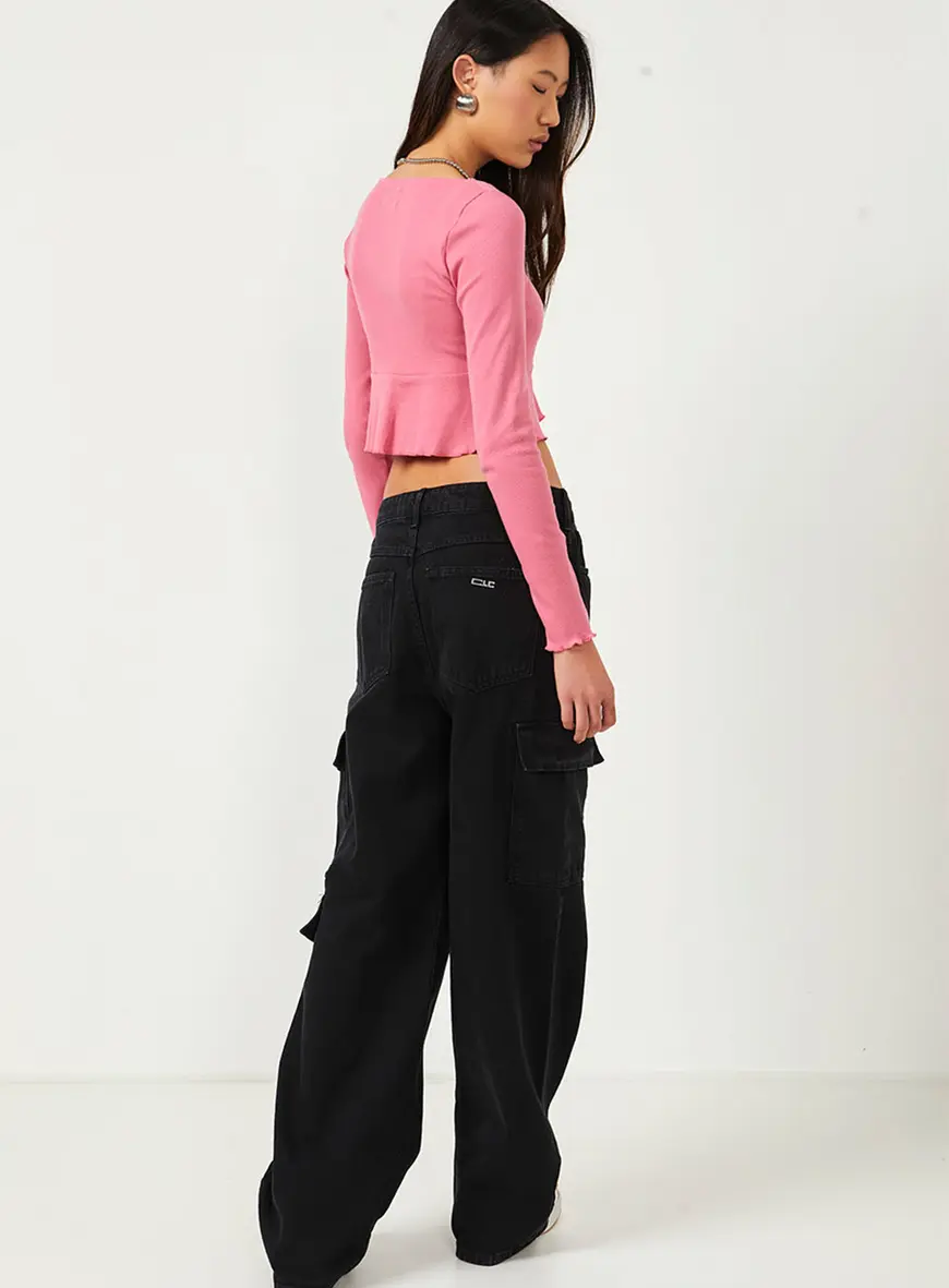Blusa Mangas Longas Com Babados Rosa Hiller 4