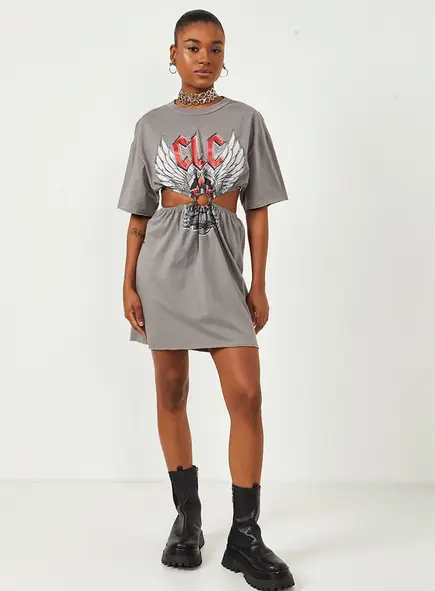 Vestido Estampado Com Recortes