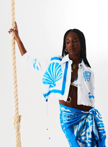 Camisa Cropped Beach Com Linho E Ajuste