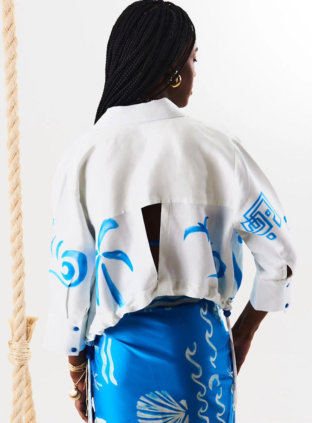 Camisa Cropped Beach Com Linho E Ajuste Estampados 4