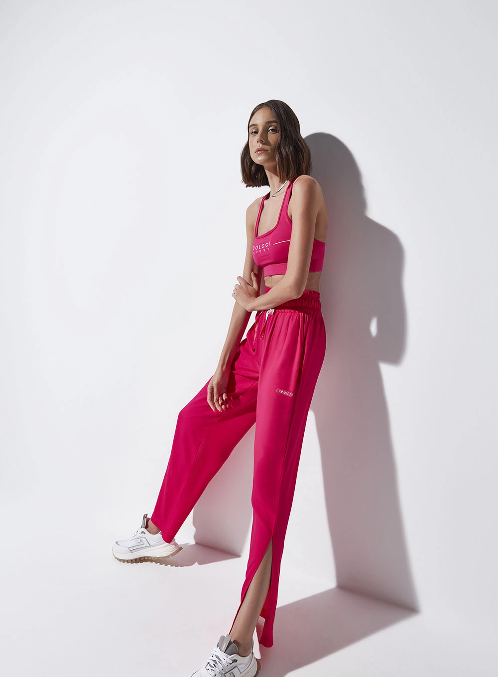 Calça Comfort Com Fenda Rosa