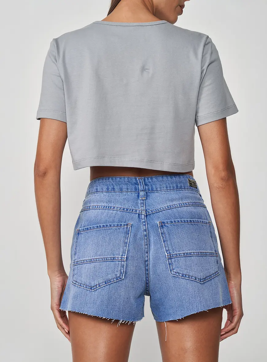 Camiseta Estampada Cropped Cinza Pewter 2