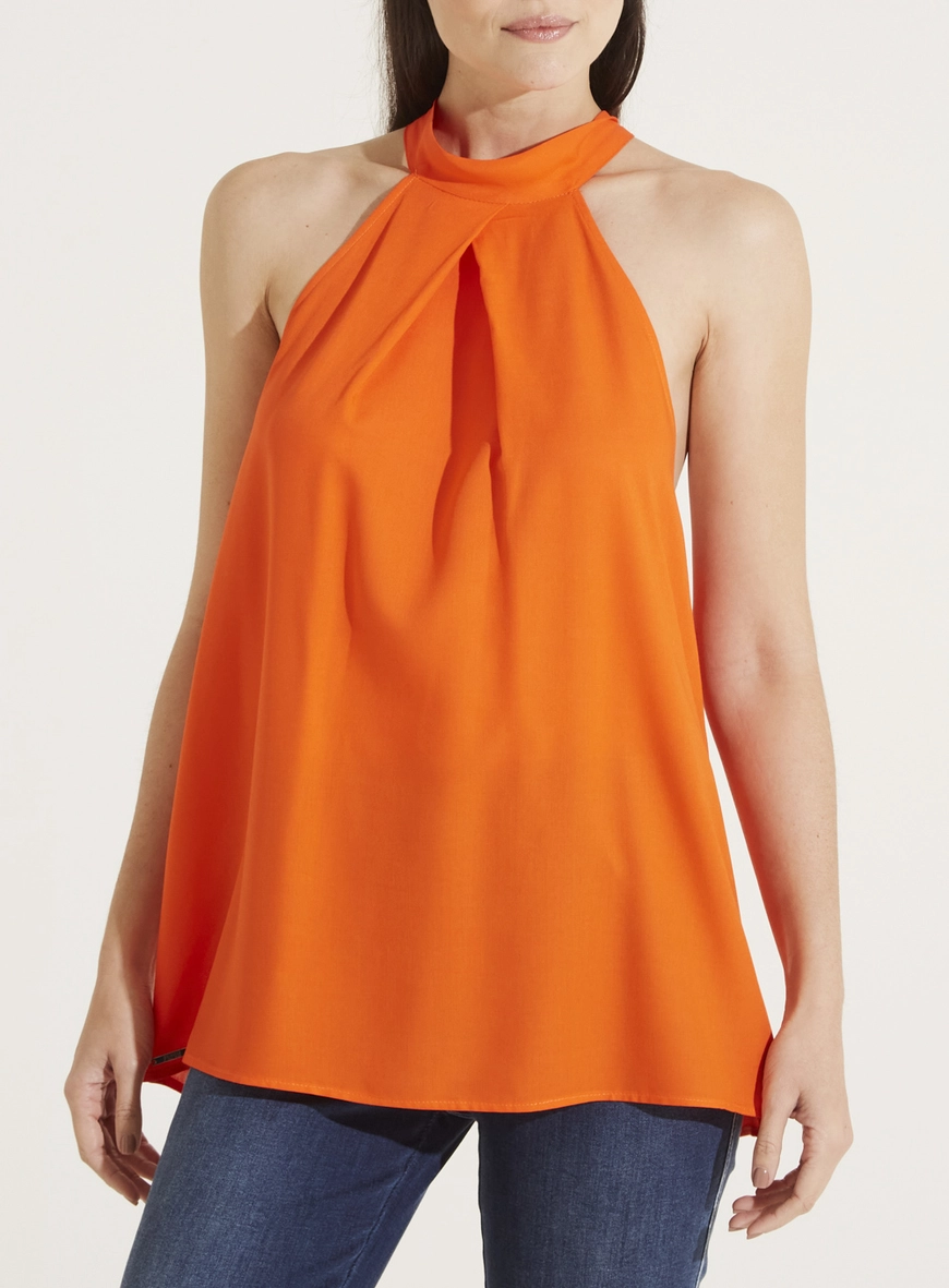 Blusa Halter Com Amarração Laranja
