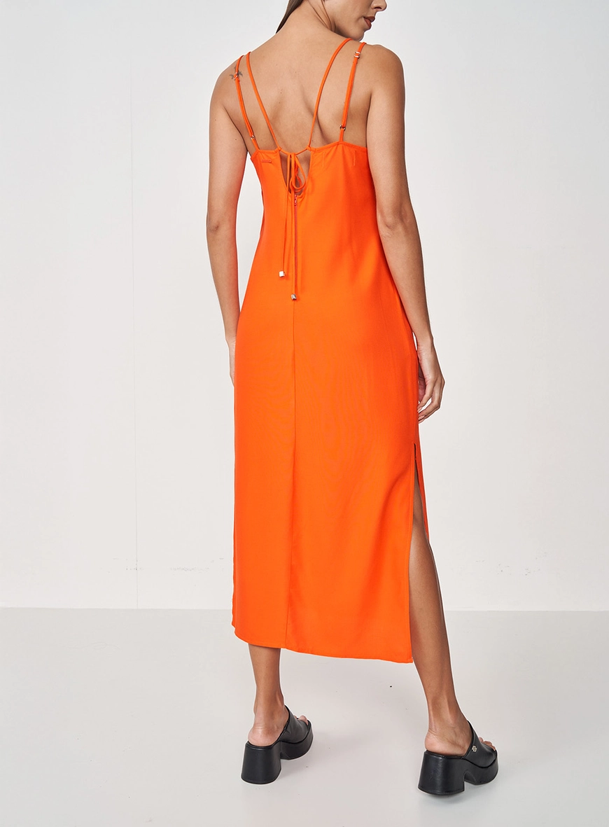 Vestido Midi Com Fenda Laranja 2