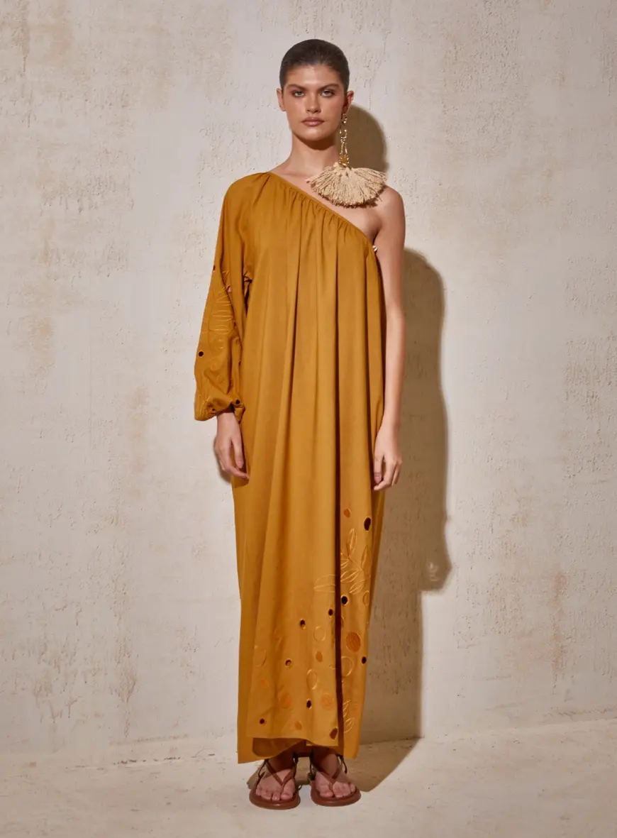 Vestido Linho Marrom Ebbela