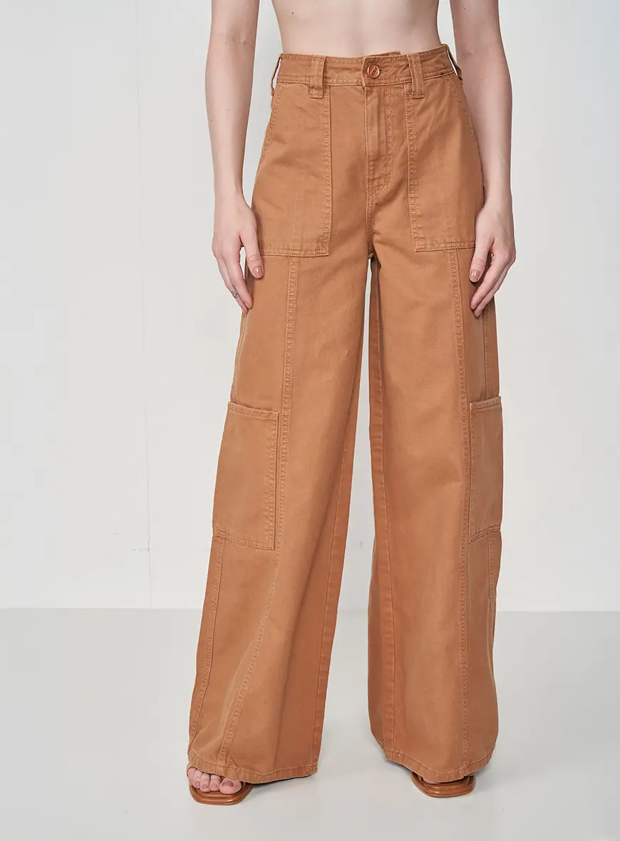 Calça Sarja Pantalona Marrom Delle 1