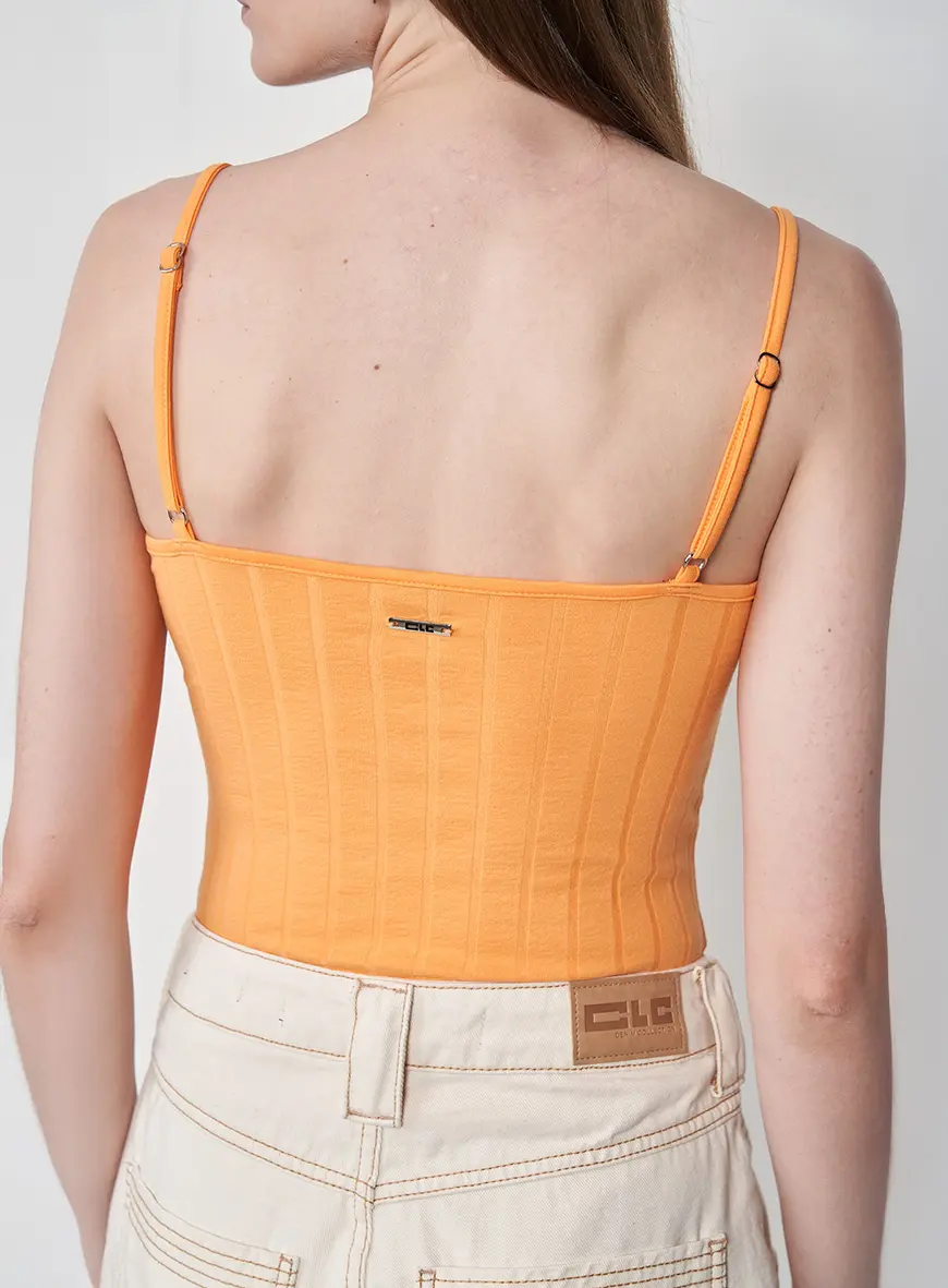 Blusa Canelada Com Alças Laranja 2