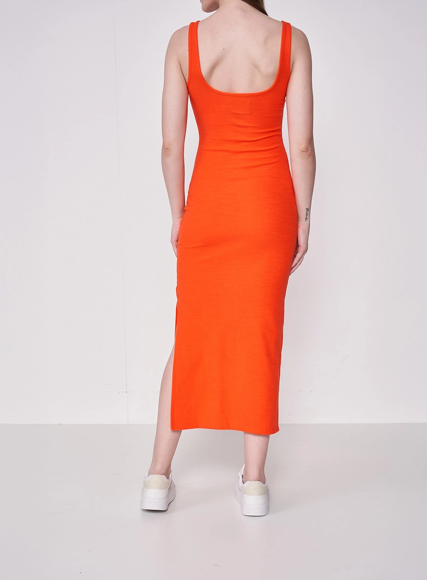 Vestido Midi Com Fenda Laranja 2