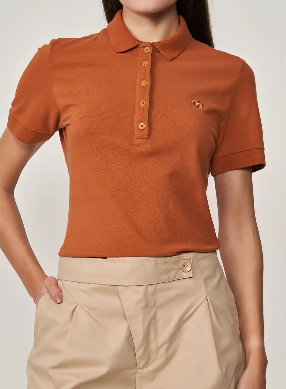 Polo Slim Com Bordado Em Logo Marrom