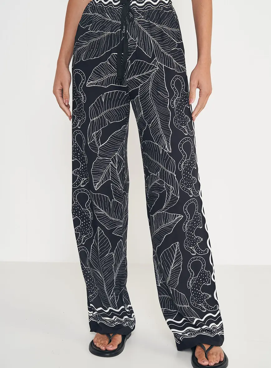 Calça Feminina Pantalona Estampada Com Amarração