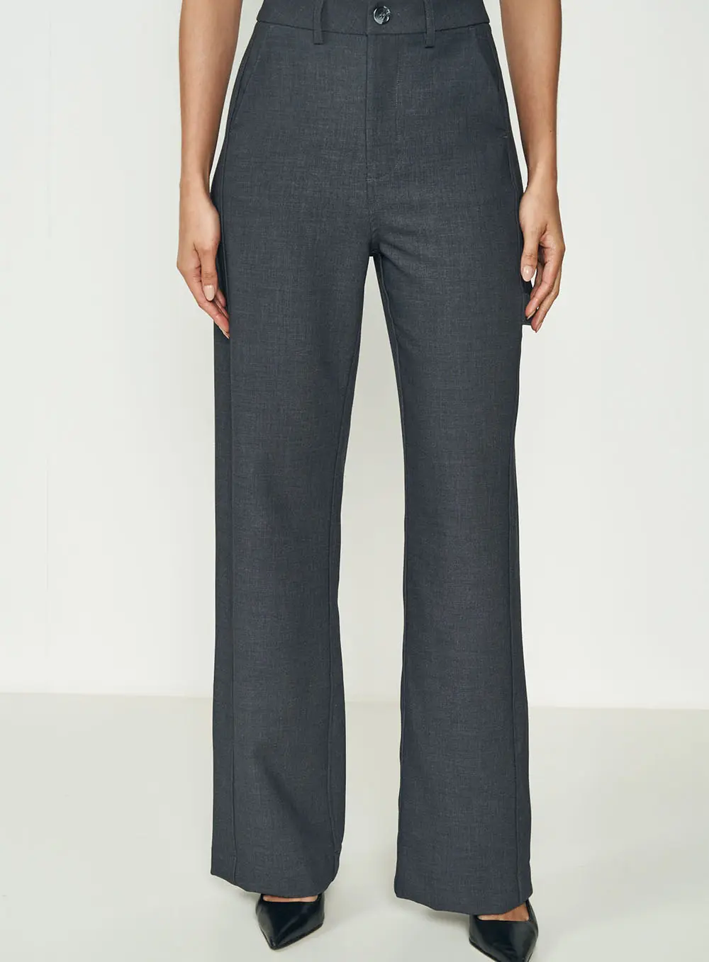 Calça Wide Leg Cinza Mesclado