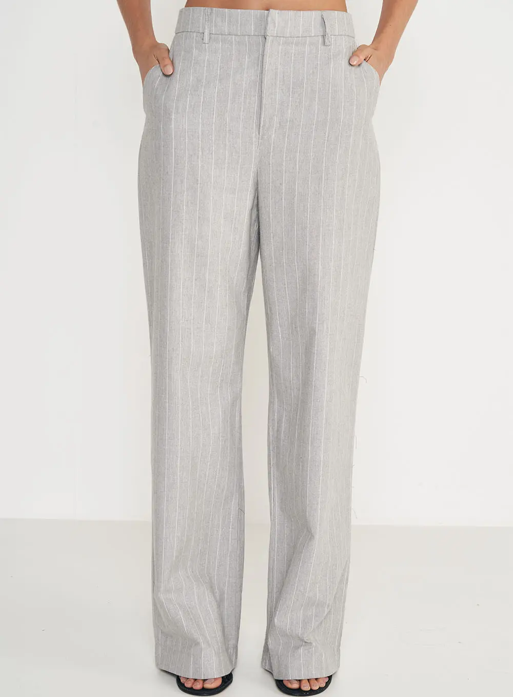 Calça Wide Leg Listras Cinza Mesclado