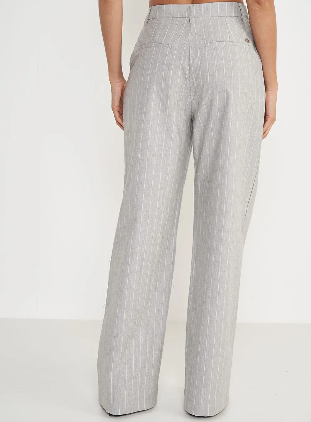 Calça Wide Leg Listras Cinza Mesclado