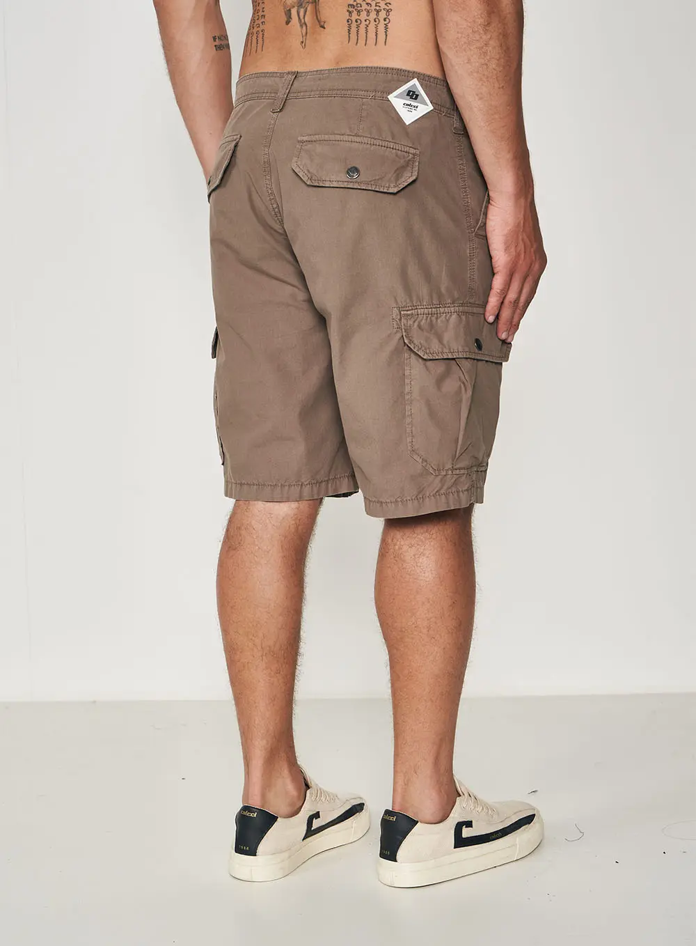 Bermuda Sarja Work Cargo Bege Cinzas