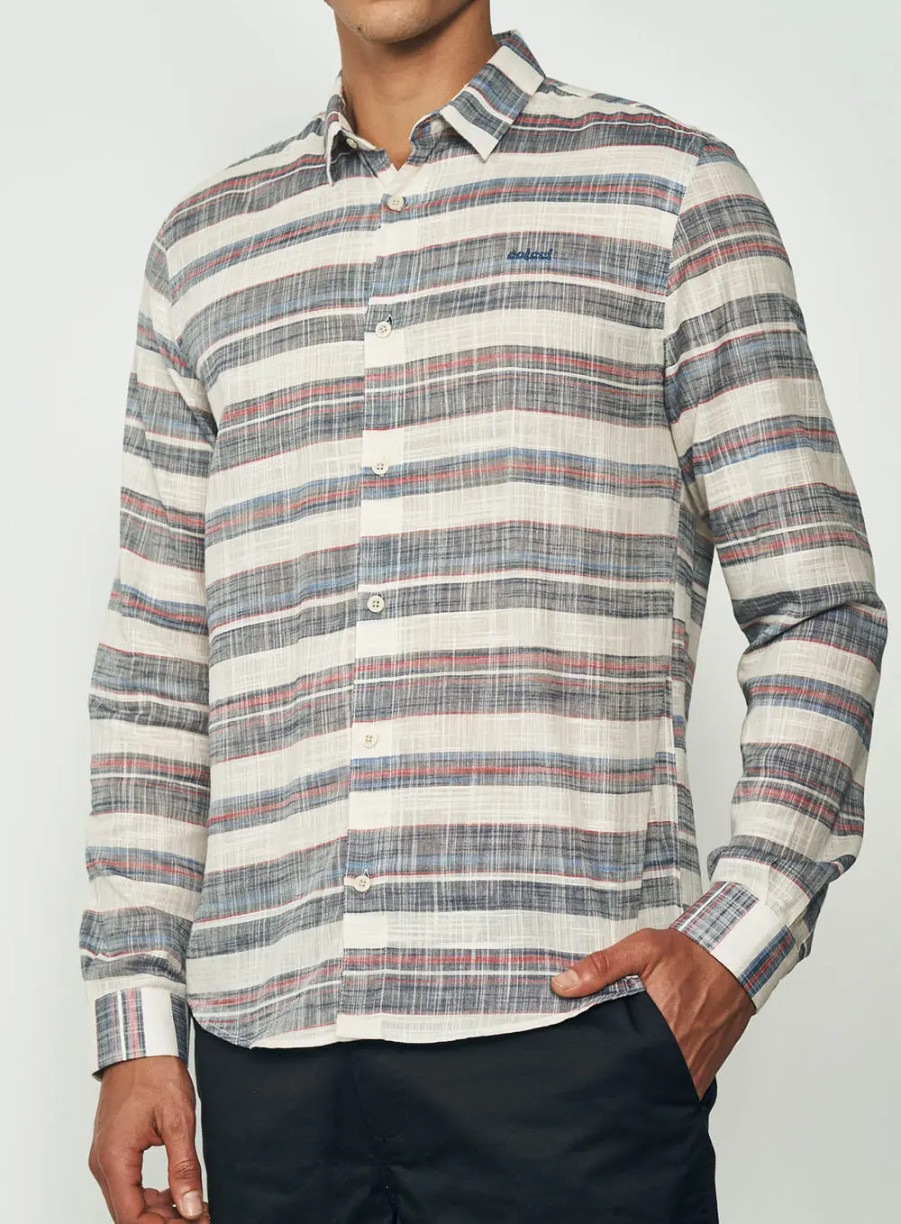 Camisa Masculina Manga Longa Com Listras Estampados