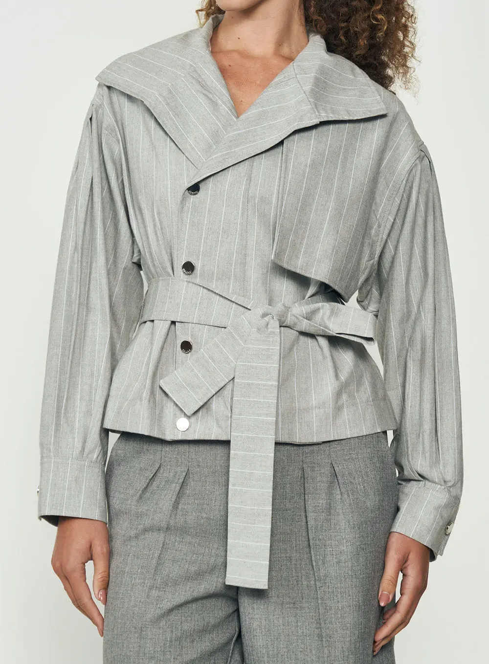 Jaqueta Pinstripe Chic Cinza Mesclado