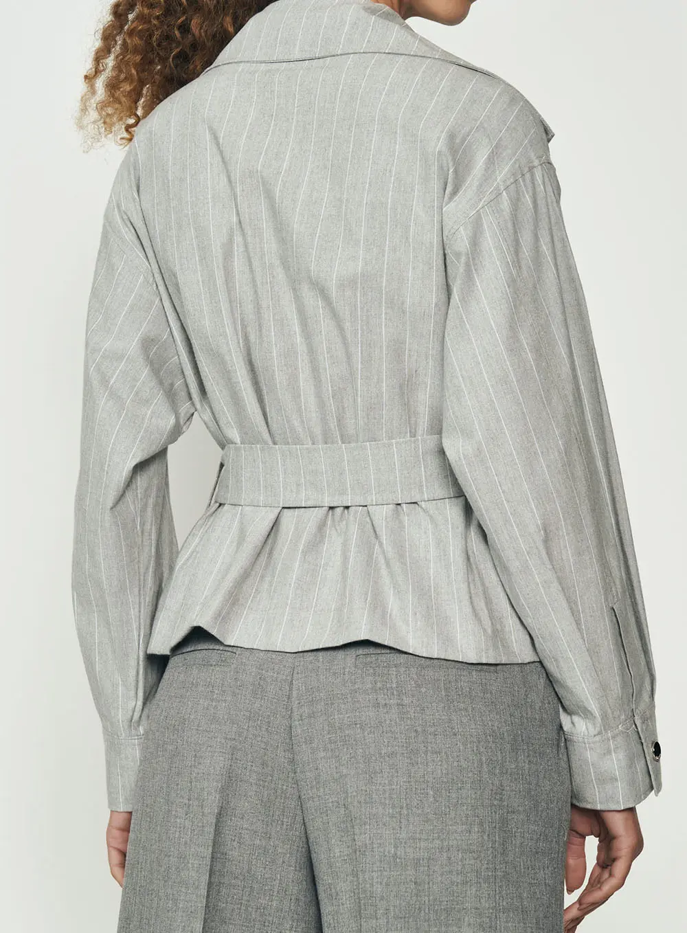 Jaqueta Pinstripe Chic Cinza Mesclado