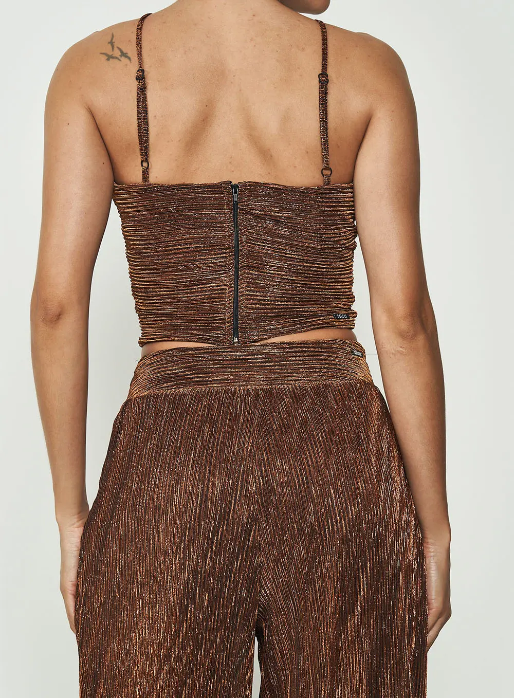 Blusa Cropped Brilho Dourado Bronze