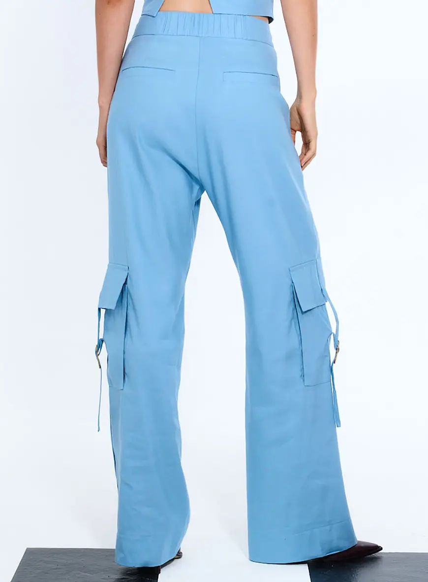 Calça Cargo Com Detalhes Azul 4