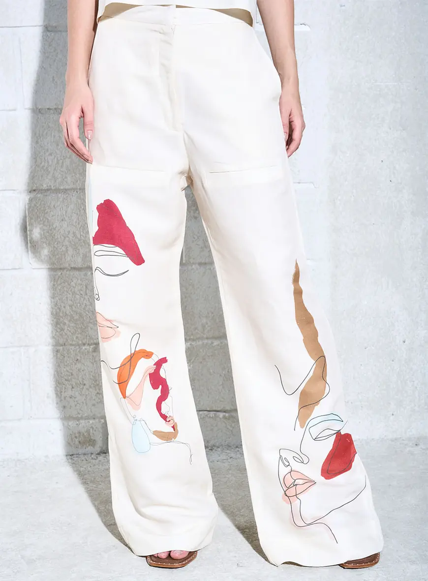 Calça Wide Leg Com Estampa Abstrata Estampados 3