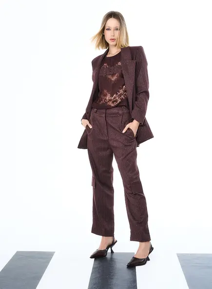 Calça Pinstripe Com Bolsos
