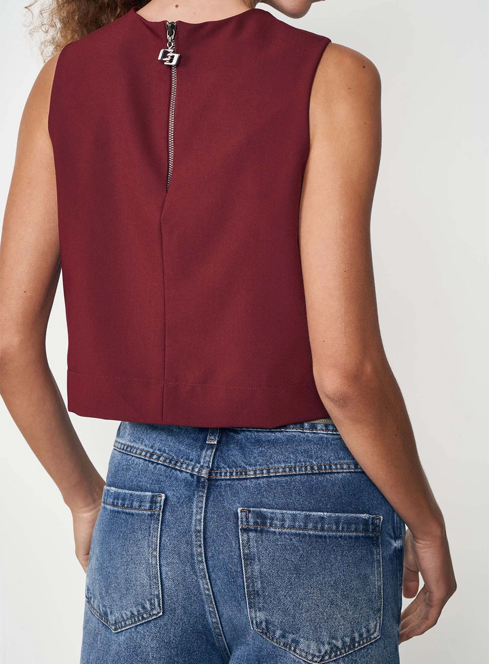 Blusa Feminina Cropped Comfort Fechamento De Zíper Bordô