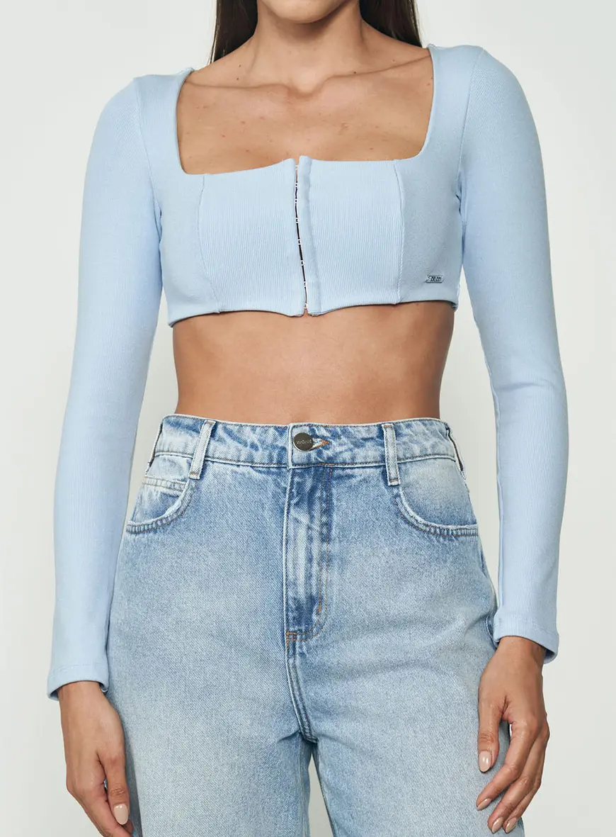 Blusa Slim Manga Longa Encurtada