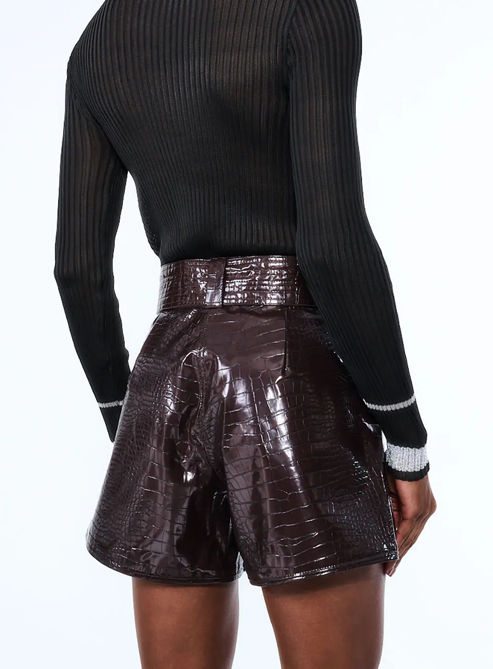 Short Croco Em Pu - Cinto Não Acompanha Marrom 4