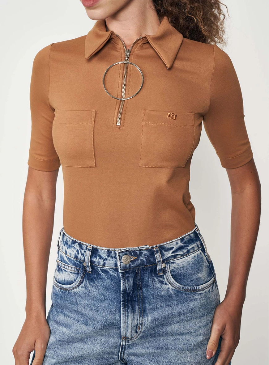 Blusa Feminina Gola Polo Fechamento De Zíper