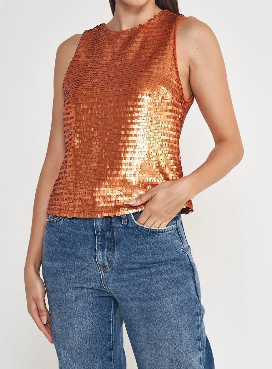 Blusa Paetê Reta Fechamento Por Zíper Nas Costas