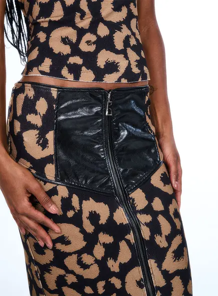 Saia Estampada Com Ziper E Fenda Frontal