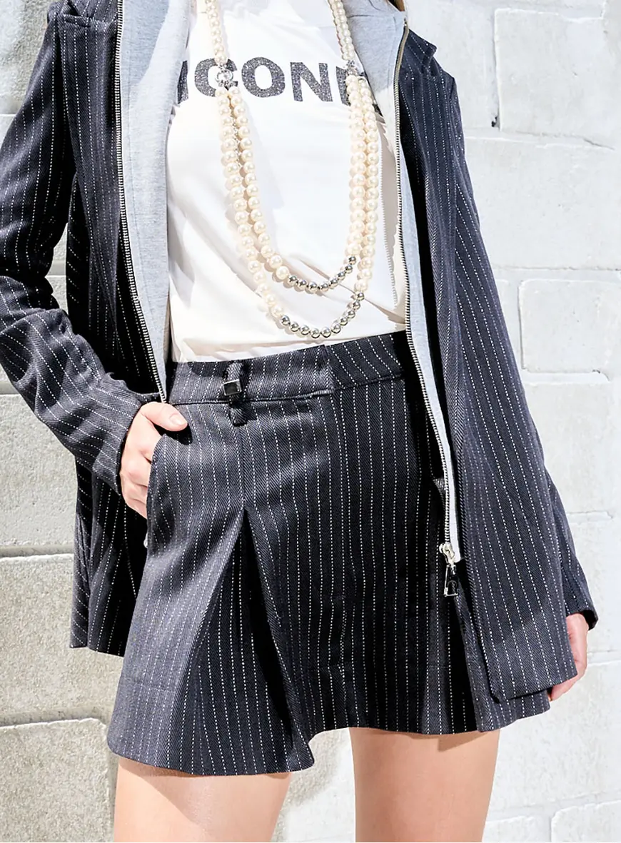 Saia Pinstripe Com Pregas Cinza 3