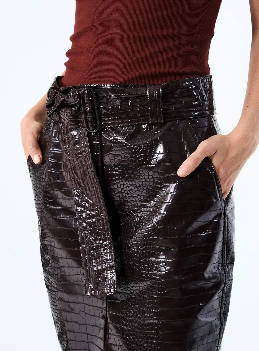 Saia Croco Em Pu Marrom 2