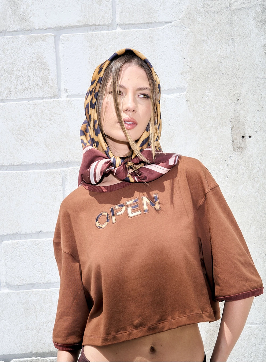 Camiseta Cropped Boxy Marrom 1