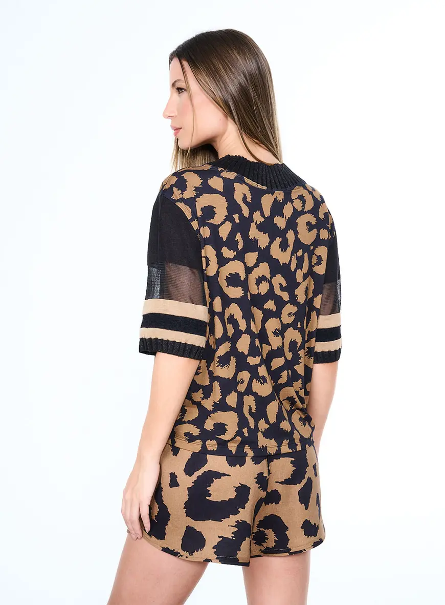 Blusa Onça Com Mesh Estampados 3