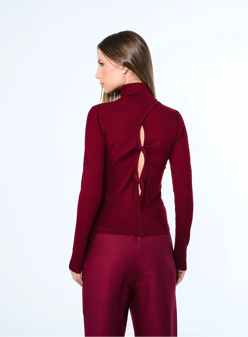 Blusa Gola Alta Canelada Bordo 3