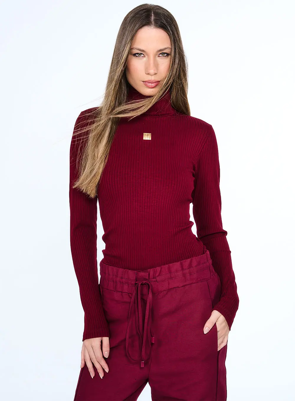 Blusa Gola Alta Canelada Bordo 1