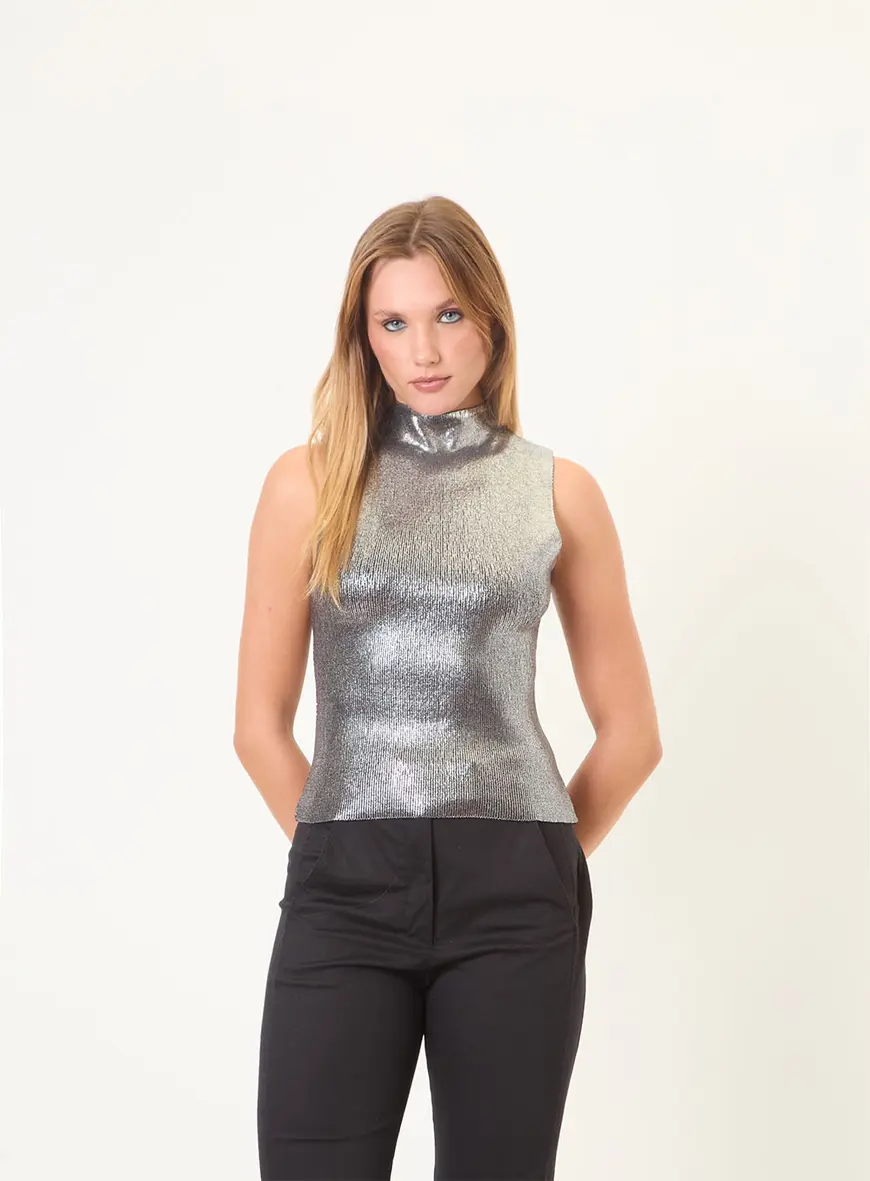 Blusa Tricô Metalizada Cinza 1