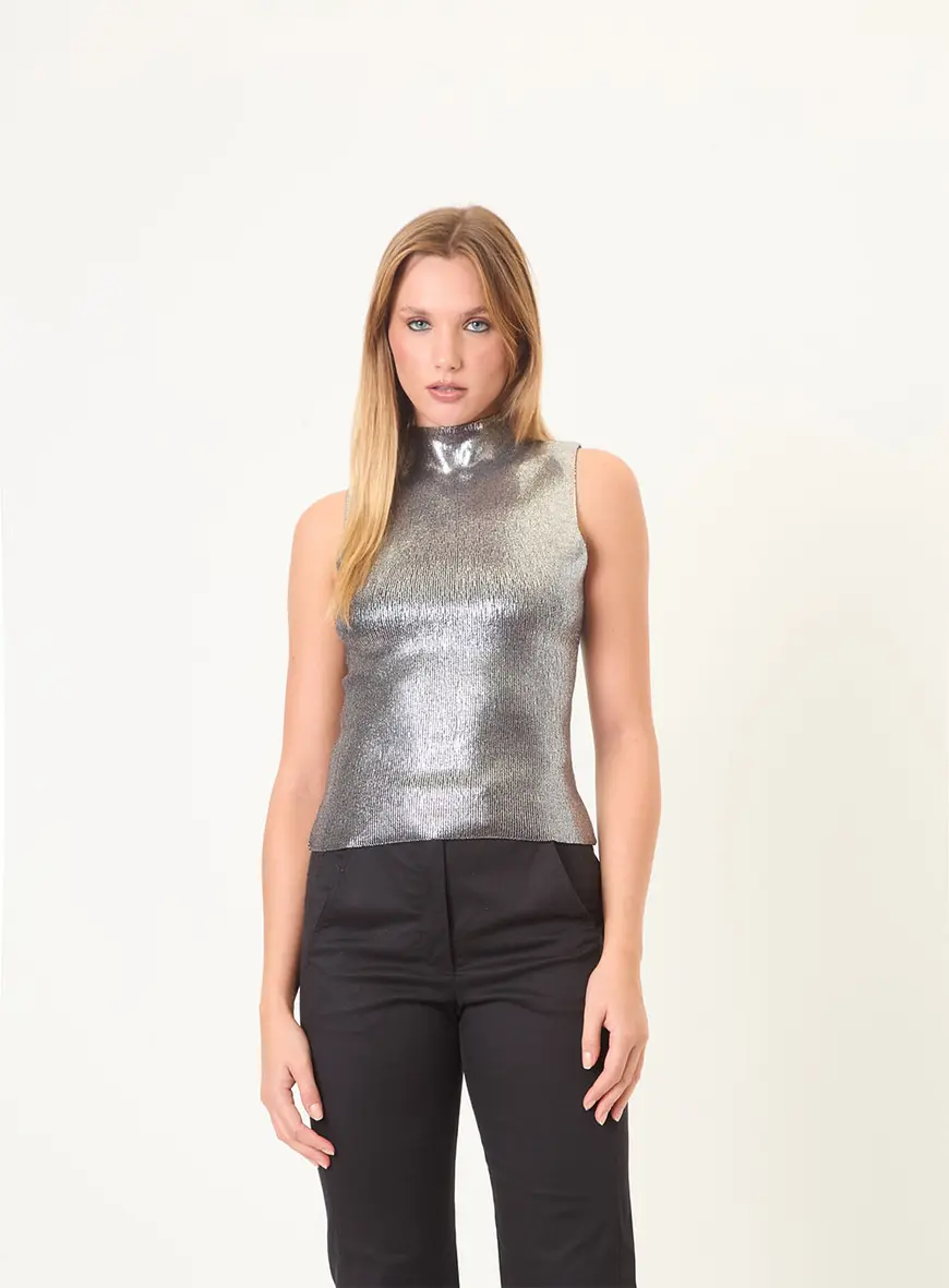 Blusa Tricô Metalizada Cinza 2