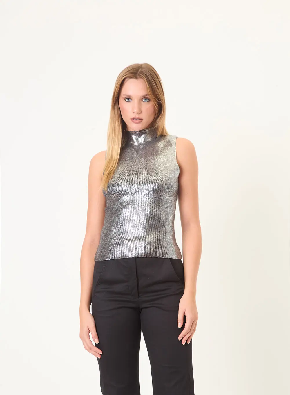Blusa Tricô Metalizada Cinza 2