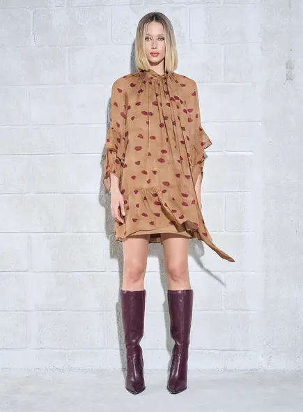 Vestido Gola Dupla Estampado