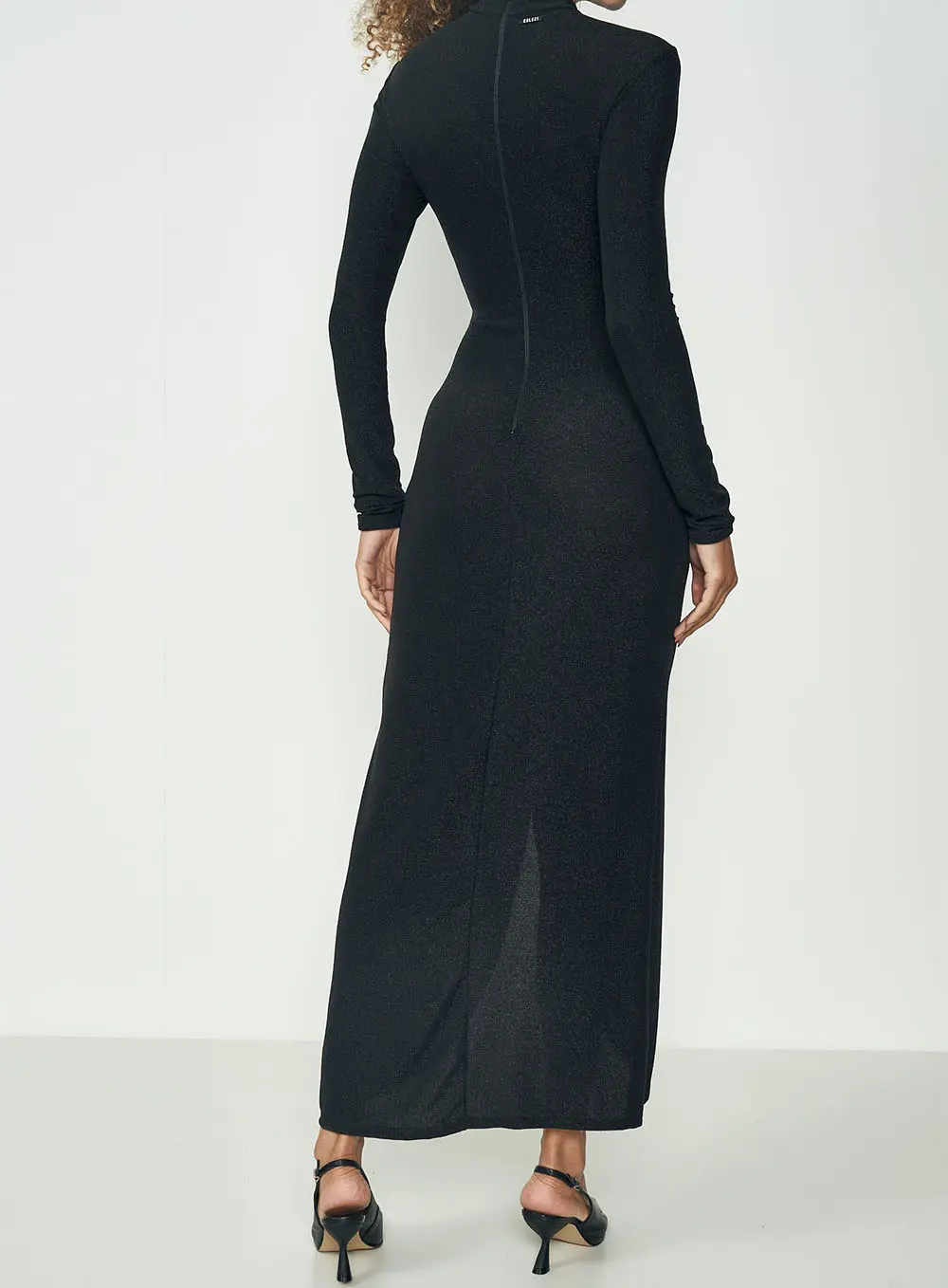 Vestido Cut-out Midi Com Fenda Preto
