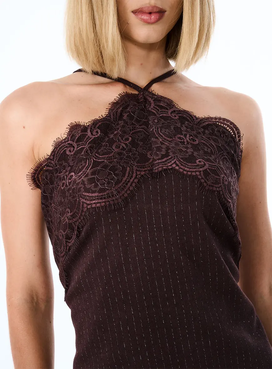 Vestido Halter Com Renda Marrom 3