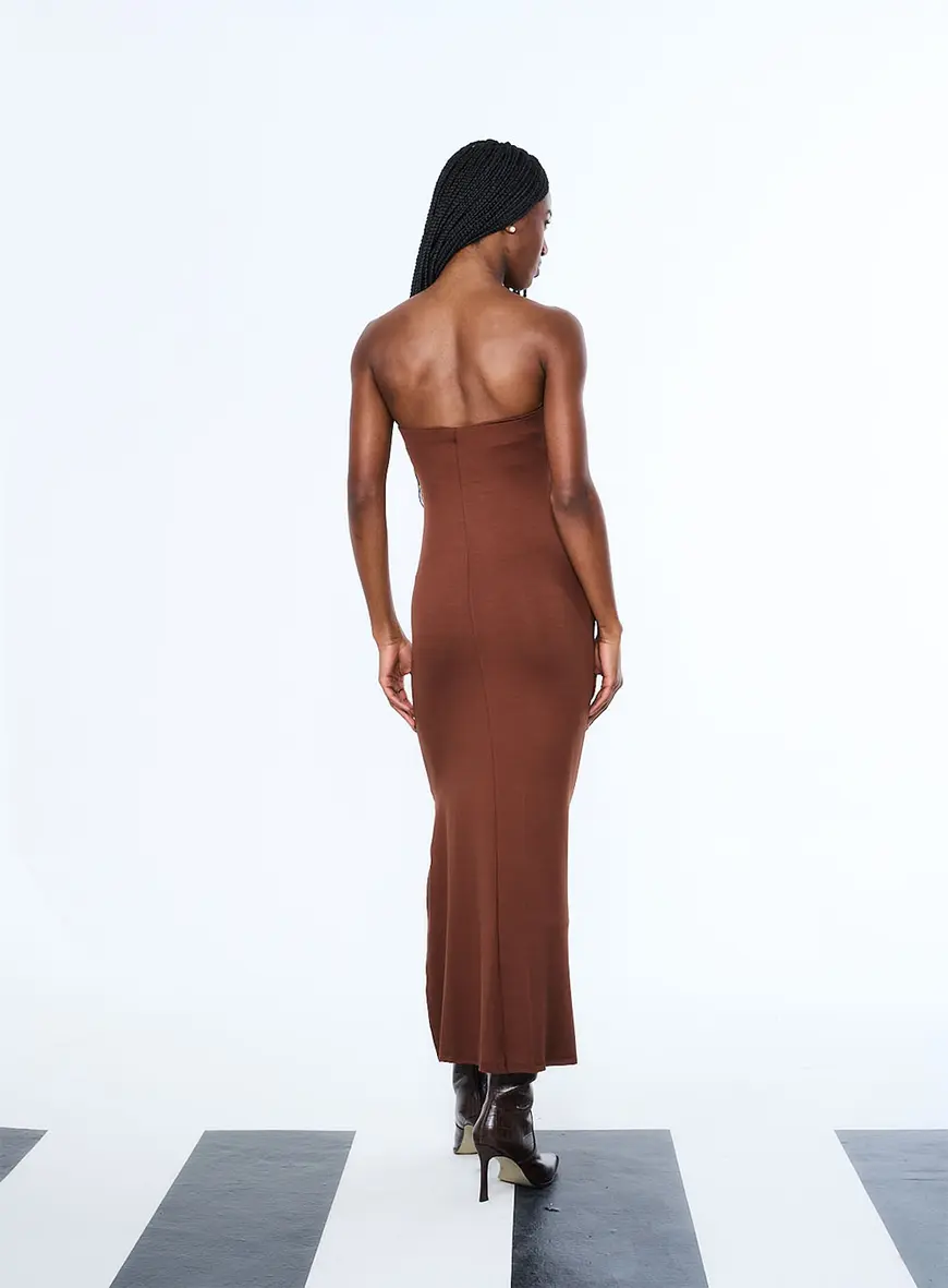 Vestido Tomara Que Caia Com Fenda Lateral Marrom Terracota 4
