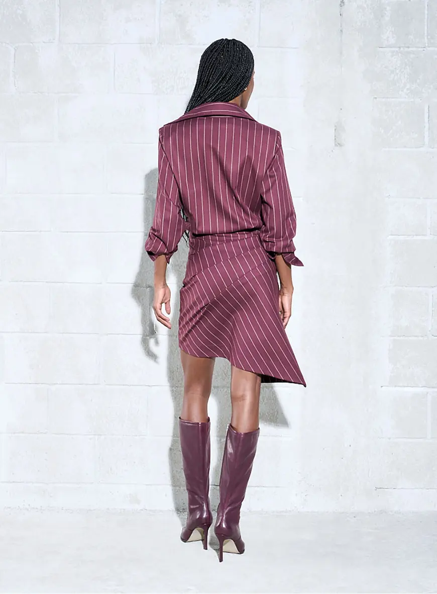 Vestido Listrado Assimétrico Marrom 4