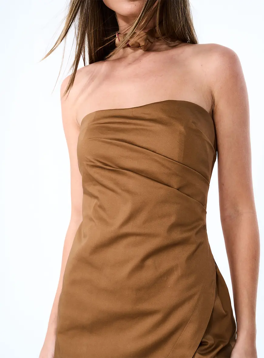 Vestido Tubinho Assimétrico Marrom 3