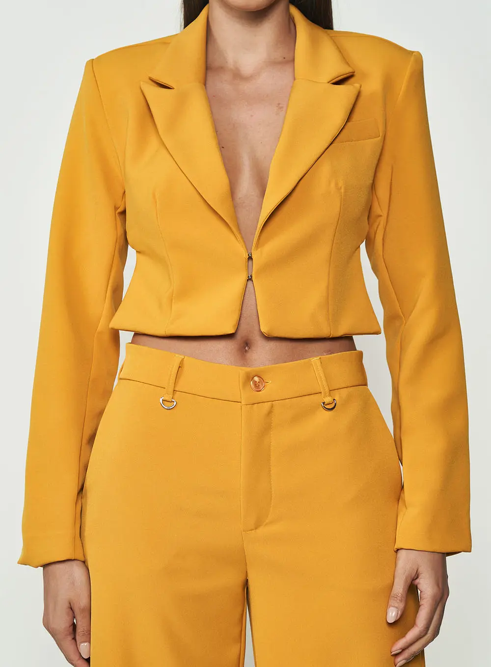 Blazer Cropped Com Abertura Amarelo Sunray