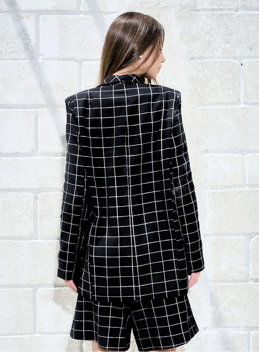 Blazer Linho Xadrez Preto 4
