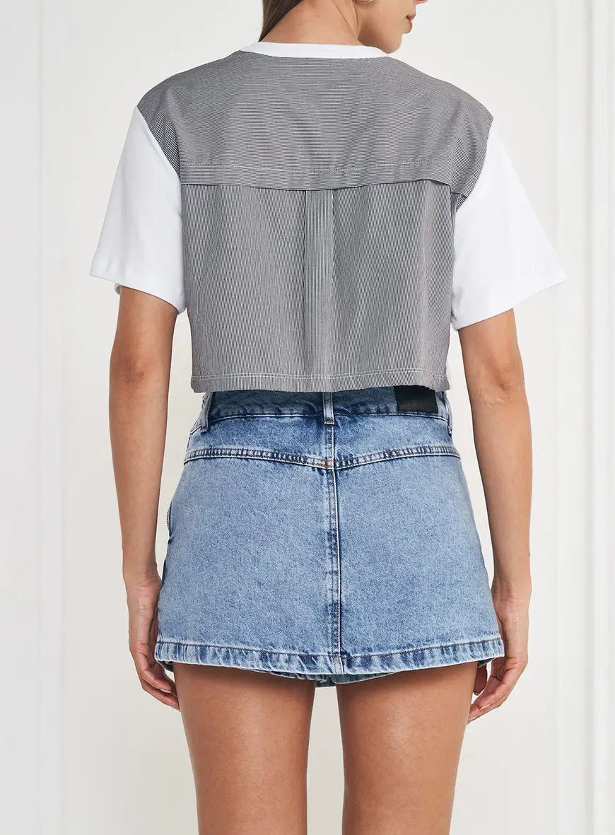 Camiseta Box Fashion Detalhe Listrada Branco 2