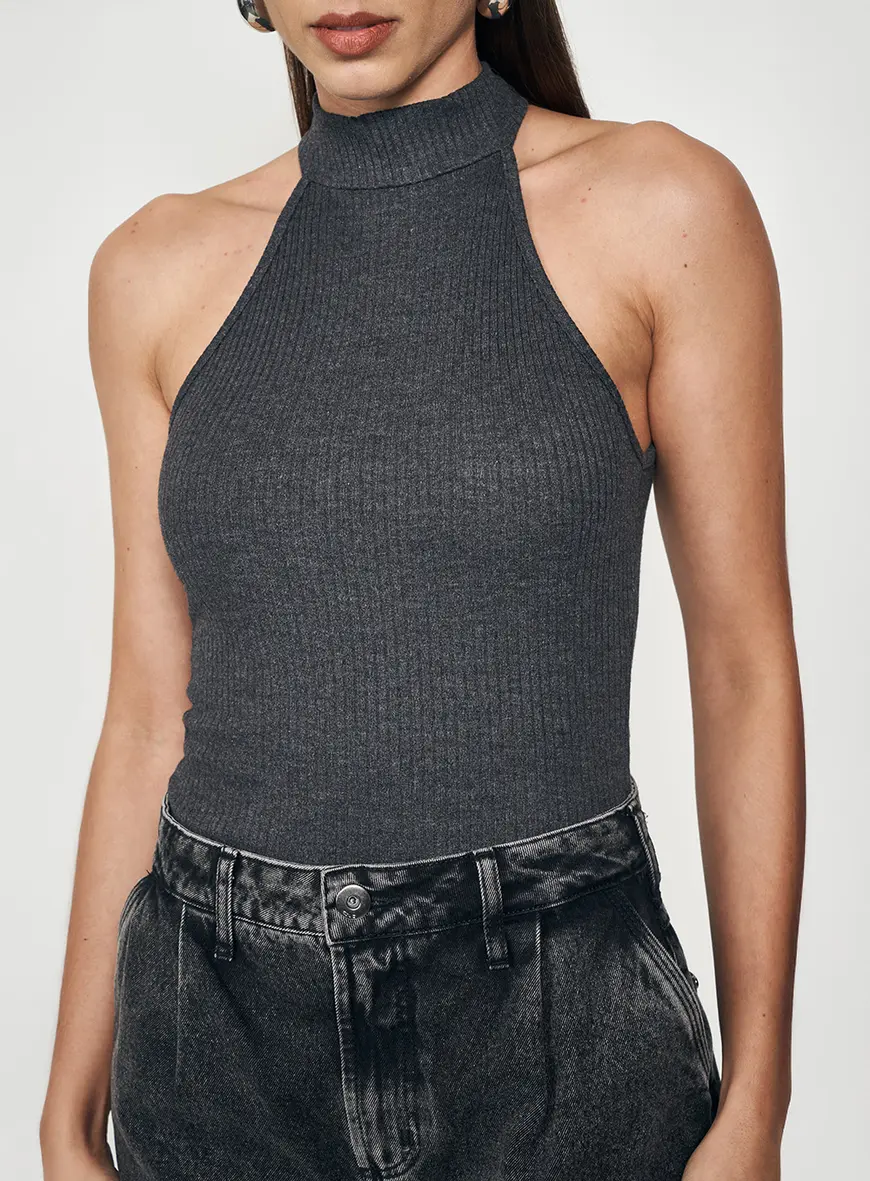 Blusa Slim Fashion Gola Careca CINZA 3